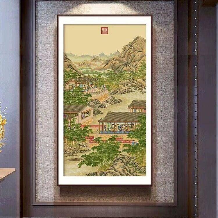 雍正十二月十月十字绣2025新款客厅名画玄关故宫竖版传世名画自绣