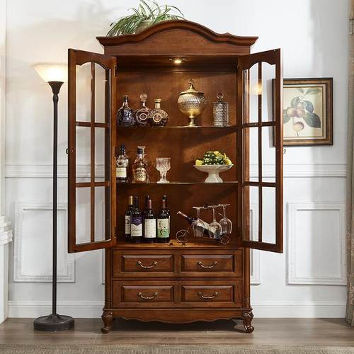 全实木柜物柜子边靠墙美式复古餐柜展示柜ZG-79196装饰柜储家用酒