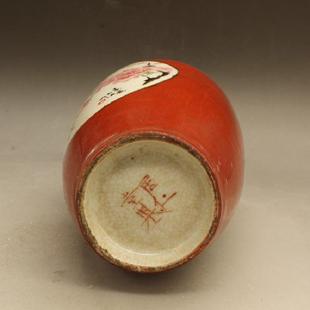 仁款红釉花鸟雪景堂赏瓶古玩古董摆仿件古居瓷器博物架摆YAY件收