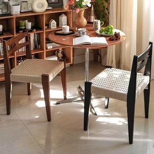 哈瓦设YUR计师款复绳古那诧寂风日式木靠背椅编织家用餐椅原实木