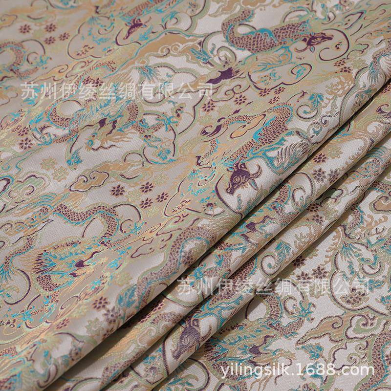 四重纬牛纹首龙宋锦料双轴含生丝140幅宽B011新中式10面0桑蚕丝经