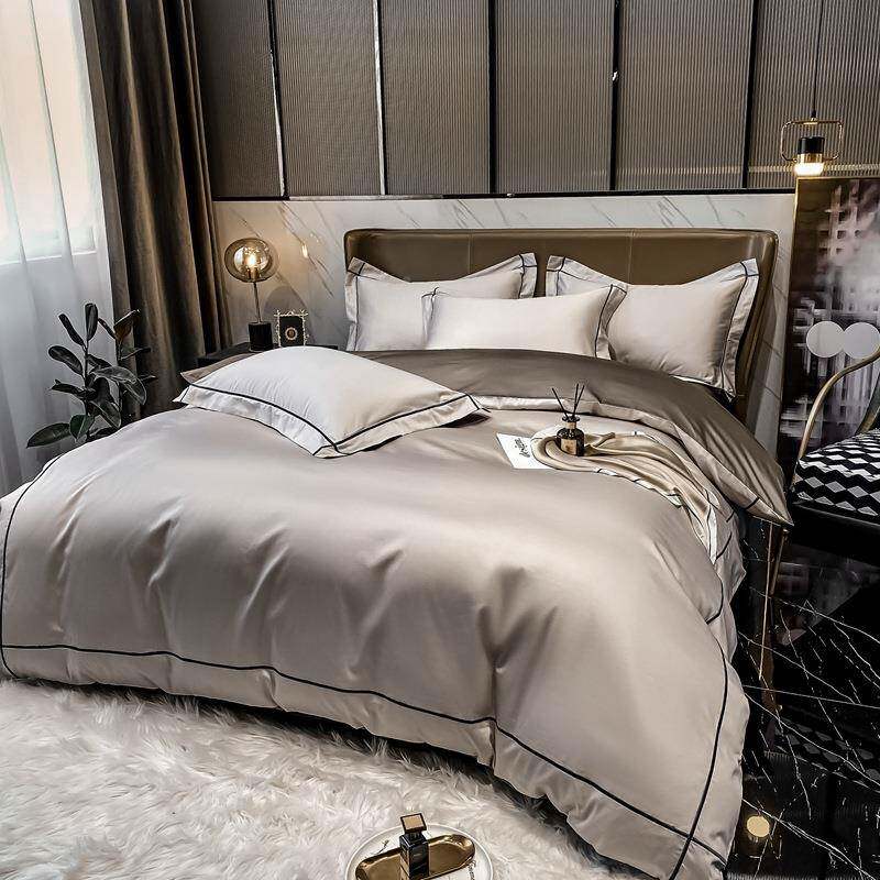 60S长绒棉床上件套纯棉简被约色酒店床纯品套件床单LUR套四轻奢极