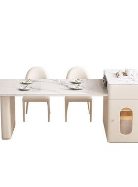 #奶小风油轻岛台餐95474桌一体现代简约户型家用可伸缩奢茶桌岩板