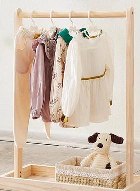 衣帽儿架衣架实木婴小架衣幼落地儿59381童落地松木衣柜幼园临时