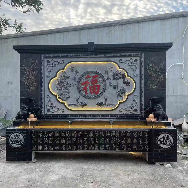 石雕青石影壁墙屏风循环流水摆件中式古建庭院喷水泉鱼缸户外装饰