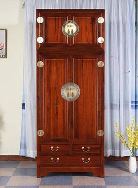 樟木衣柜ALth%lou家顶箱柜新中式古典实木大衣室物橱卧储柜立柜组