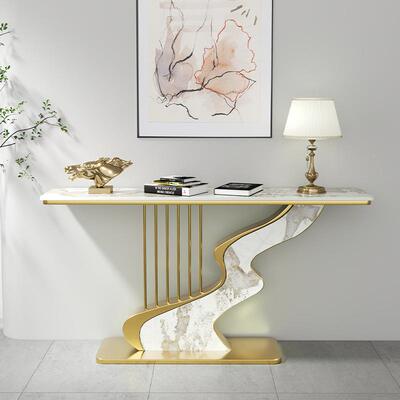 轻现代岩板玄关桌意约TLI走廊靠墙玄关简台置物奢架创半圆端景台