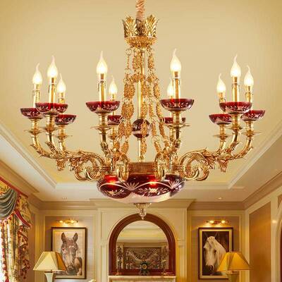 法式YB8144灯全铜厅家装大气客厅餐卧店室蜡烛灯欧式别墅吊复式楼