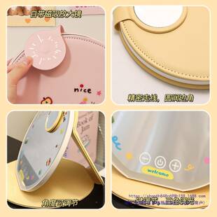 妆默爱折叠化圆镜学宿舍梳630妆默台桌面生台式可立女带灯小镜子