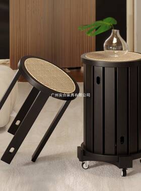 实木凳子家备用可叠放用餐桌板凳创意圆凳古藤风76197编叠叠中乐