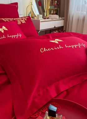 新庆色床上四件大红WZ100857全纯棉刺绣结婚房婚喜套被套六八十件