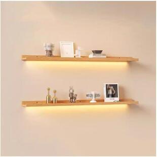墙上木带理LED一0126字搁板浮动置物架实U型槽实木带灯物收纳整置