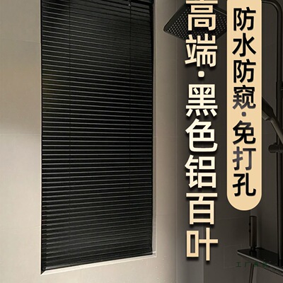 卫生间黑色百叶窗帘遮光遮阳遮挡免打孔浴室厕所防水窗户专用卷帘