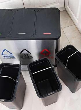 不锈钢大小分类垃L圾桶干分离4脚54677湿踏桶可印18L30升5分类收