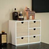 NRB10435桌面收纳柜杂物收办公桌木质收纳盒多桌屉三层多抽式 纳面