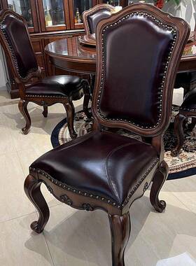 9美式村实木餐乡桌30223椅组合用欧家式大餐桌圆形转C盘胡桃木吃