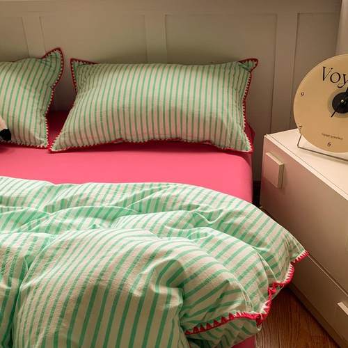 全棉四件套胺多巴撞色亲肤单被水洗套棉纯三棉学生件套BUI床单床