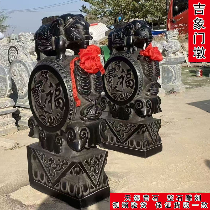 石雕门墩抱鼓石一对青石仿古做旧石狮子麒麟貔貅家用门口门鼓石墩