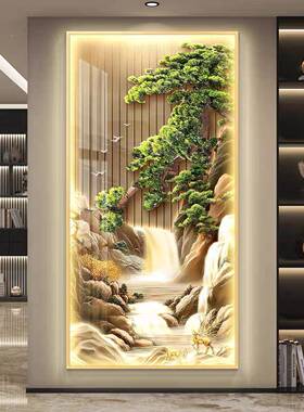 流水生财ld灯23678入户玄关装饰画新中式带灯廊e挂过道画迎客松壁