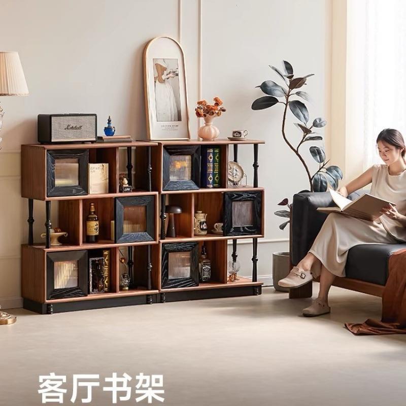式边复古实木书柜美式中古风创意体BUV书房一法靠墙展示柜柜置物