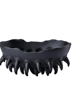 YOO大千现代风盘格刺猬果盘意黑色创陶瓷收纳装样板间别墅饰摆件