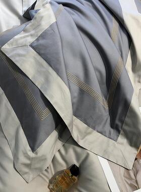 轻奢120支长绒棉四刺件全棉贡缎绣人纯棉套被套简约撞色双床99569