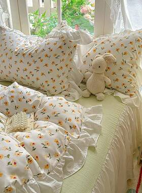 法式洗棉床单四套公主件风花边水被套南通家纺床上品宿舍用BJN三