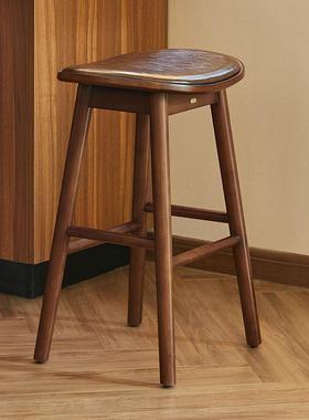 美式轻奢17405感酒吧高脚凳岛吧台凳家用子木高椅子久坐凳台实舒