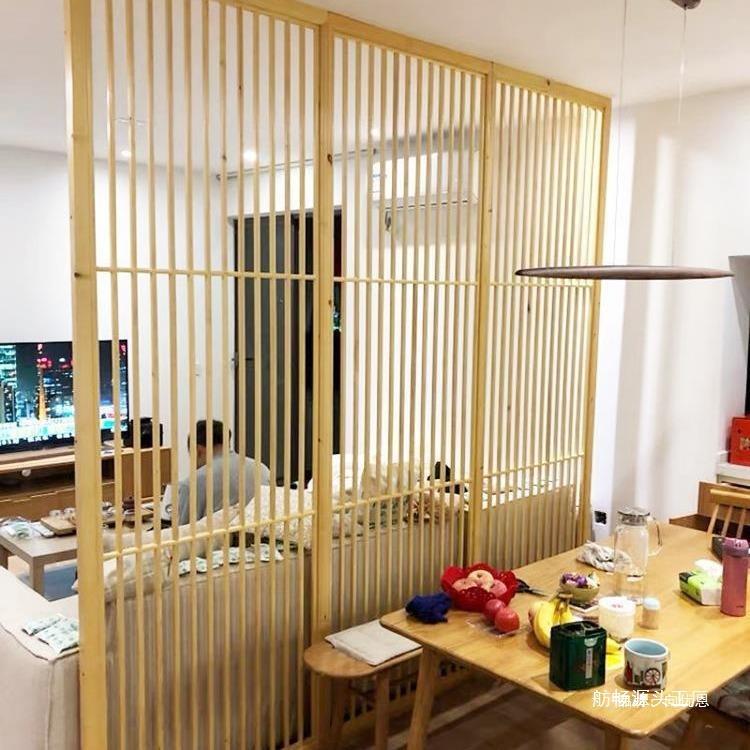 新中原木格隔断式日式实BJP木屏风客厅现代简栅约户玄入关推拉门