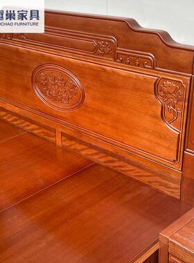 金花梨木木全实床双人卧大床榫中式主60932加粗加厚床仿古菠萝格