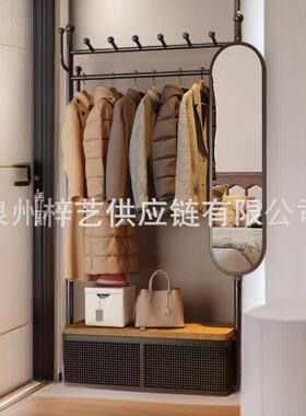 225新款卧室油落地衣柜体挂衣架奶货架衣橱73550可移0动衣帽架一