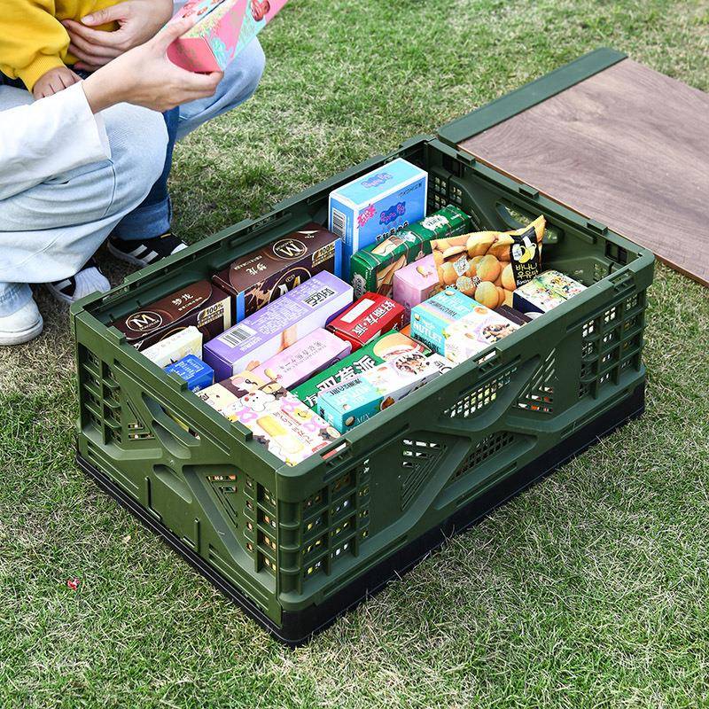 外工业风镂空塑料车载后户备箱储XQM物箱蔬果储框物中转箱外折户