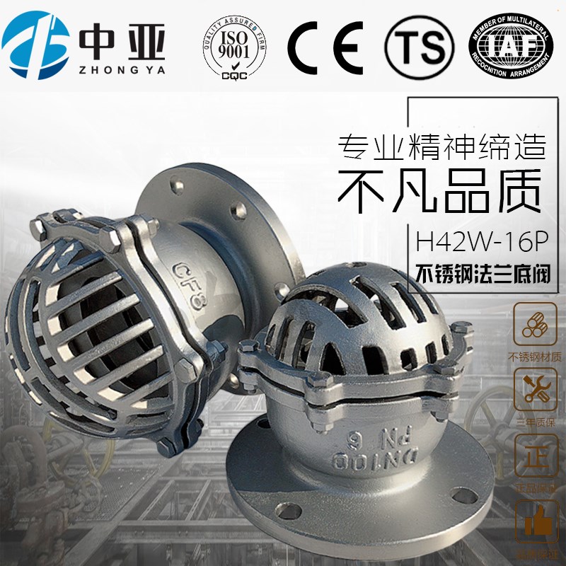 304不锈钢法兰底阀H42W-16P自吸水泵莲蓬头单向止回阀门耐温腐蚀