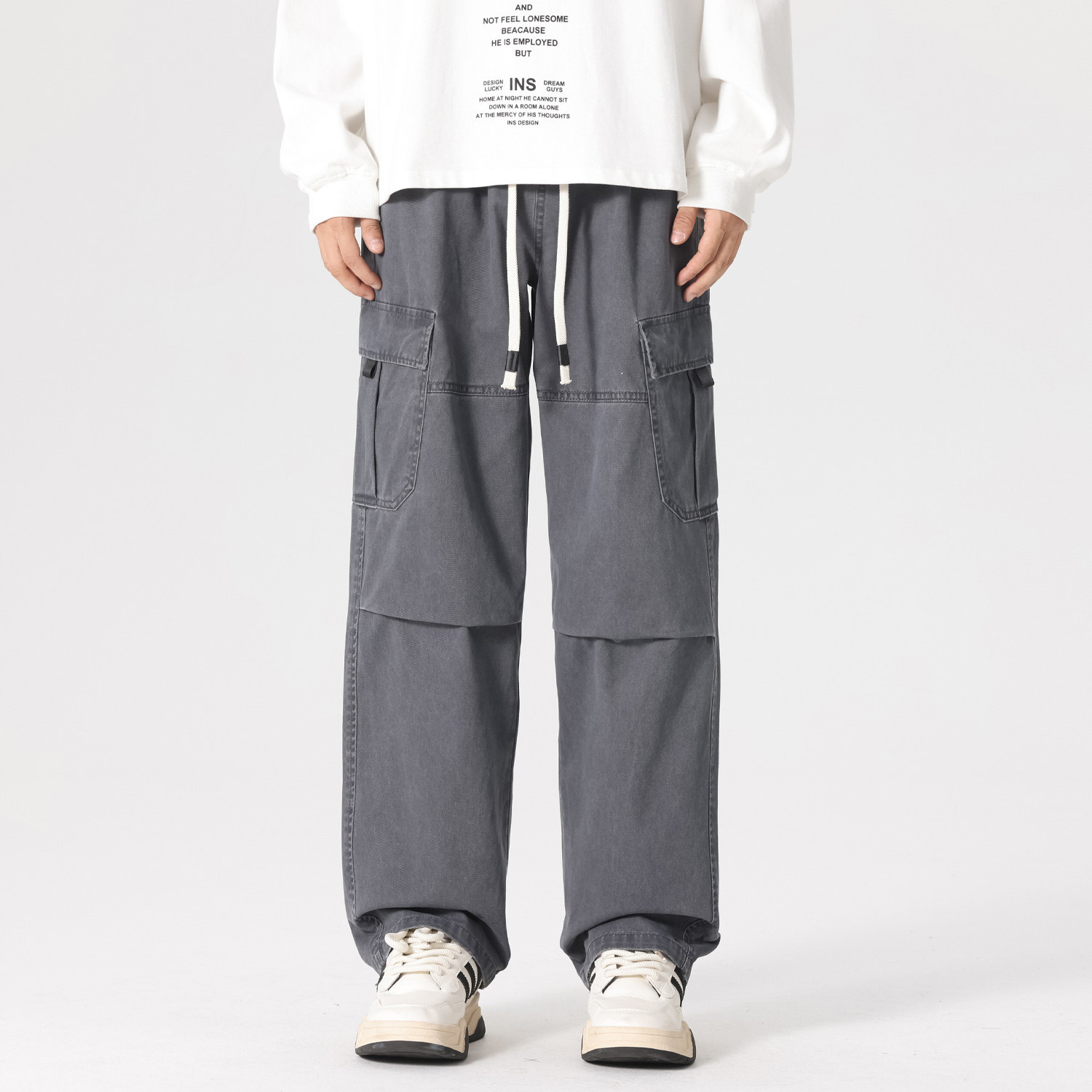 工装裤男士春季新款美式复古多口袋休闲长裤男款纯棉宽松直筒裤子,男装,休闲裤,淘宝优惠券,粉丝福利购,淘宝优惠卷