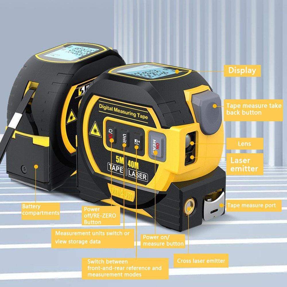 3in1 Laser Rangefinder 5m Tape Measure Ruler LCD Display Dis