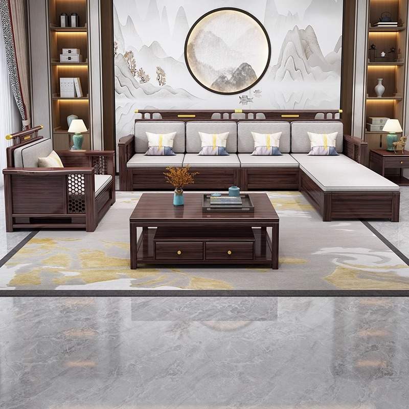 新中式乌金木全实木沙发组合大小户型客厅可拆洗简约储物实木家具