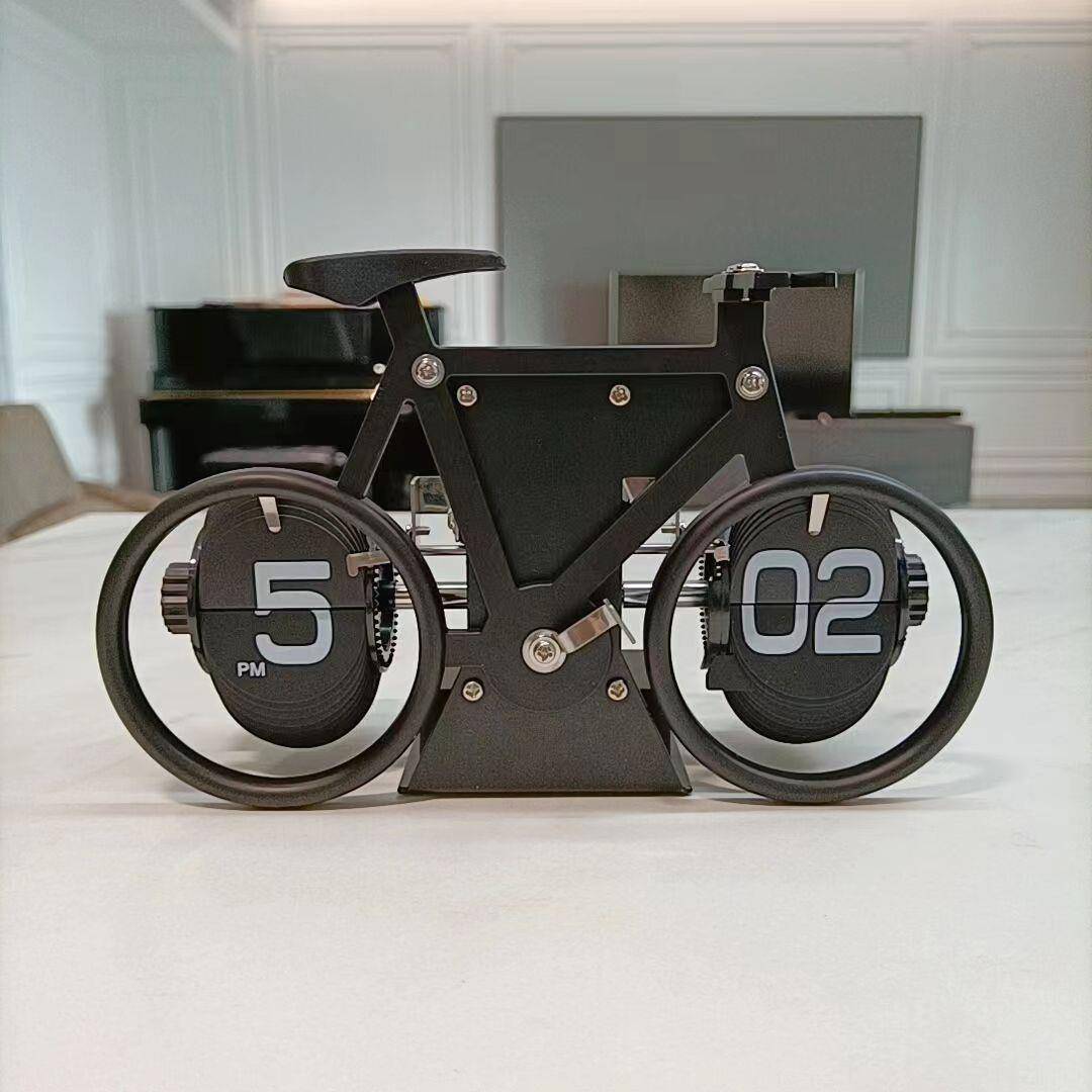 德国自动翻页钟表复古客厅摆件自行车翻页机械时钟闹钟个性台钟