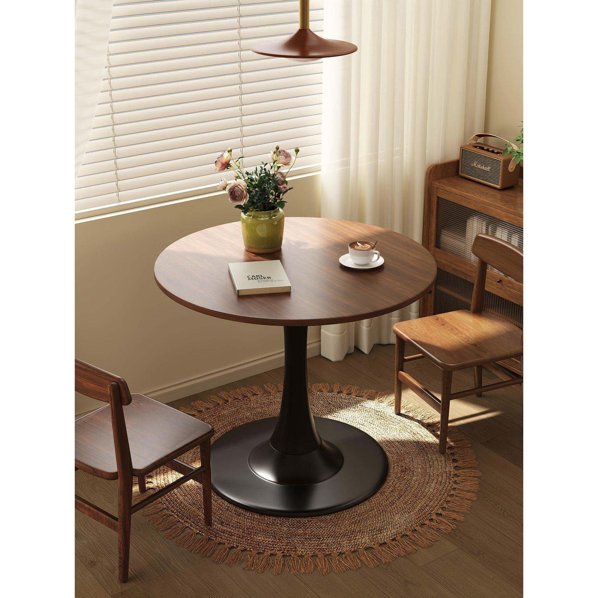 胡桃木小圆桌茶几简约现代创意小户型沙发边几中古休闲阳台小桌子