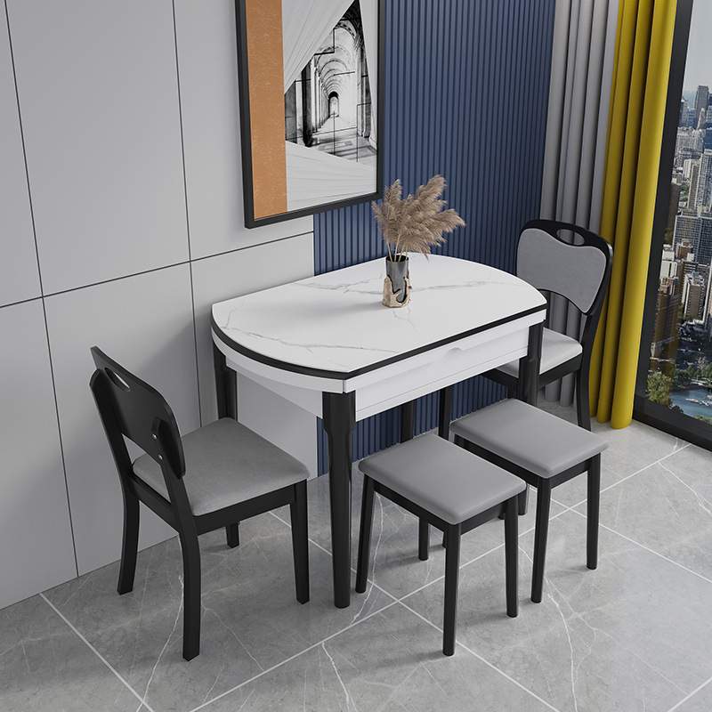 岩板餐桌现代简约轻奢家用小户型伸缩折叠实木餐桌椅组合可变圆桌