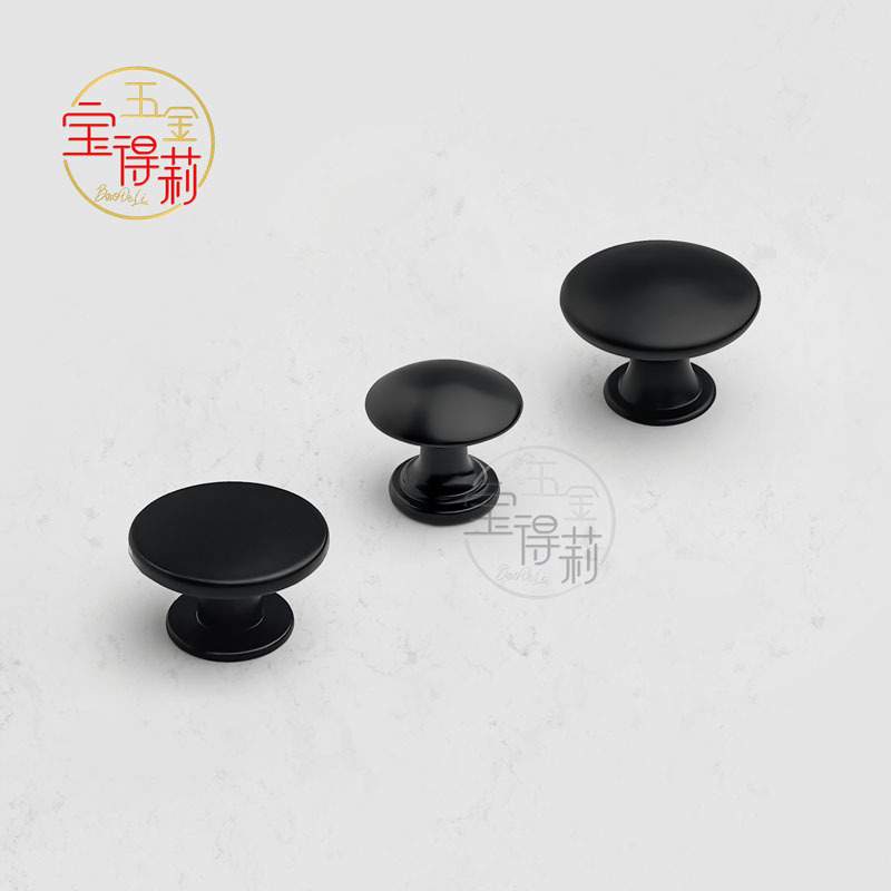 黑色单孔单粒纽扣小拉手橱柜门把手圆形平头衣柜箱柜扣手