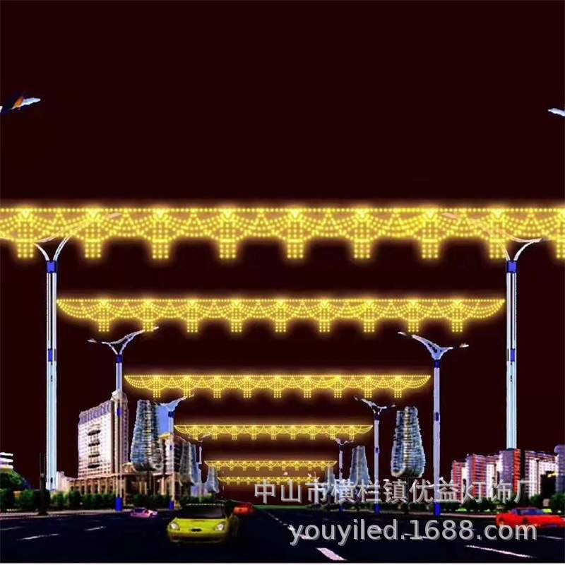 LED过街造型户外防水街道节庆亮化灯笼中国结装饰跨街景观灯