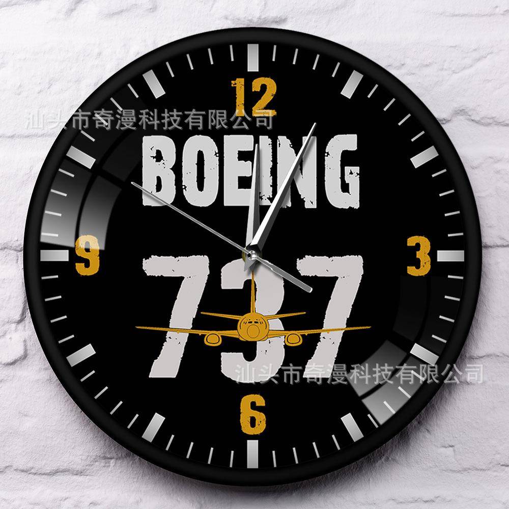 金属外壳挂钟波音737飞机意寓墙钟家居装饰BOEING737时尚时钟