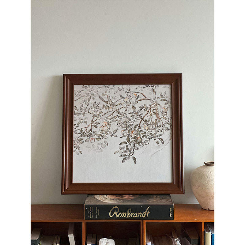 中古植物线稿素描挂画法式美拉德色系高级复古客厅卧室玄关装饰画图片