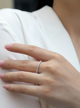 澄一珠宝・S925银镶30粒莫桑石白昼轻奢满圈简约大气可叠戴戒指