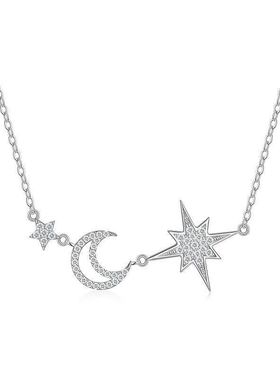 澄一S925纯银星月项链质感小众设计锁骨链莫桑石轻奢颈链配饰