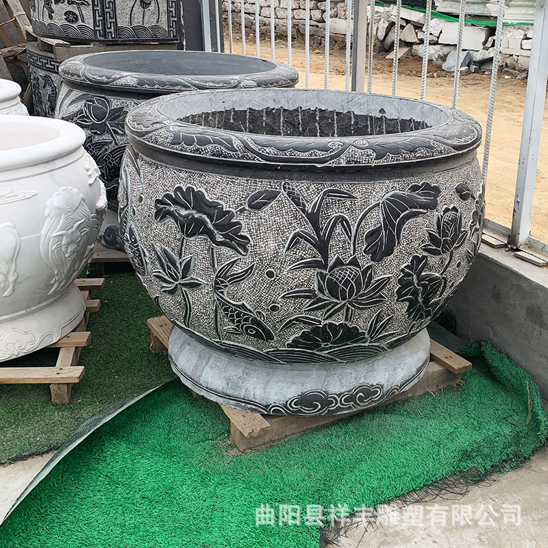 仿古青石雕鱼缸石盆养鱼荷花石缸户外庭院家用多种造型欧式花盆雕