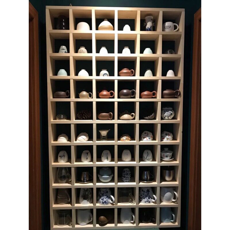 实木挂墙格子茶壶展示架