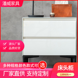 F174现代简约床头柜北欧风玻璃面板卧室床头储物柜收纳柜边几