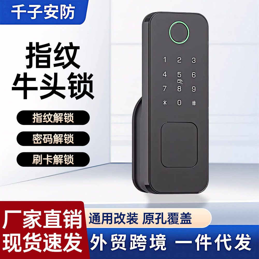 TUYA牛头锁铁门木门锁免布线门禁锁出租房指纹锁防盗门锁电子锁