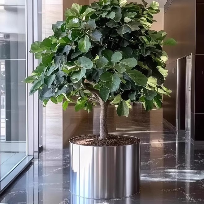 不锈钢户外大型圆柱花箱